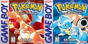 The covers of Pokémon Red and Pokémon Blue, side by side.