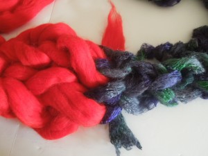 The join between the COWYAK yarn and the wool roving.