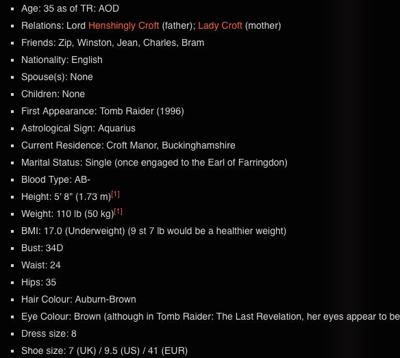 Lara Croft profile, tombraider.wikia