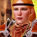Dragon Age II, Bioware, Electronic Arts, 2011. A redhead woman in armor looks serious.
