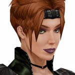 Knights of the Old Republic, Bioware, Lucas Arts, 2003. A short-haired woman with purple lipstick gives a saucy look.