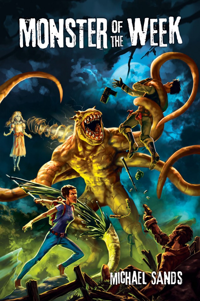 Monster of the Week, Michael Sands, 2012. A many-armed creature attacks a group of people who fight back.