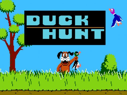 Duck Hunt, Nintendo, 1984. Image of the loading screen, a dog holding a duck.