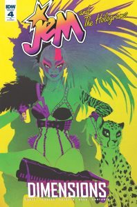 Jem and the Holograms Dimensions 4 Cover RI. Tasty Written by Sina Grace. Drawn by Hannah Templer. Jemojis Written by Kevin Panetta. Drawn by Abby Boeh. IDW Publishing. 7 March 2018