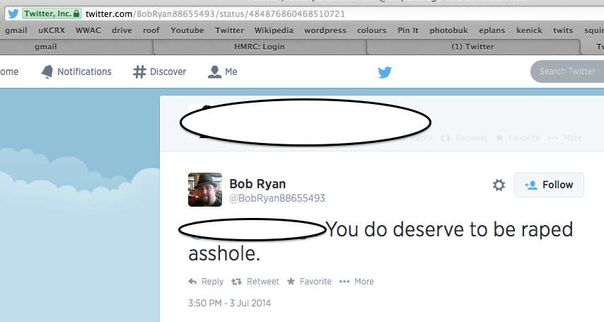 Screen Shot of Tweets regarding Skyler Page, Jul 2014