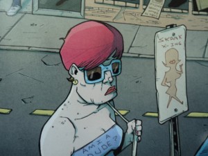 A "sight" ""gag"" from Image Comics' Chew #32, page 11. Art and color by Rob Guillory, lettering and script by John Layman.