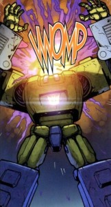 The deceased Horri-Bull, post NAIL harassment in Robots in Disguise #1. Art by Andrew Griffith, colors by Josh Perez, letters by Shawn Lee. 