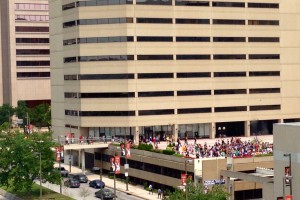 An Otakon line, as visible from our hotel room. 