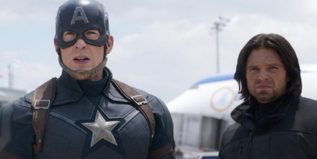 Captain America (Chris Evans) and Bucky Barnes (Sebastian Stan) in Captain America: Civil War 