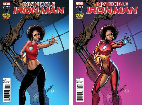 Invincible Iron Man #1 Midtown Comics variant covers by J. Scott Campbell
