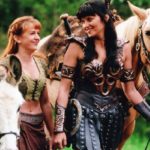 Renee O'Connor and Lucy Lawless as Gabrielle and Xena, "Xena: Warrior Princess"
