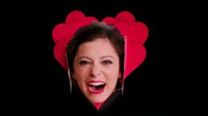 Crazy Ex-Girlfriend season 2 theme song: Rebecca Bunch in heart cut-out