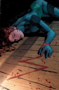 Ivy in a Dark Green suit, slightly less sexual but the same pose as the original picture