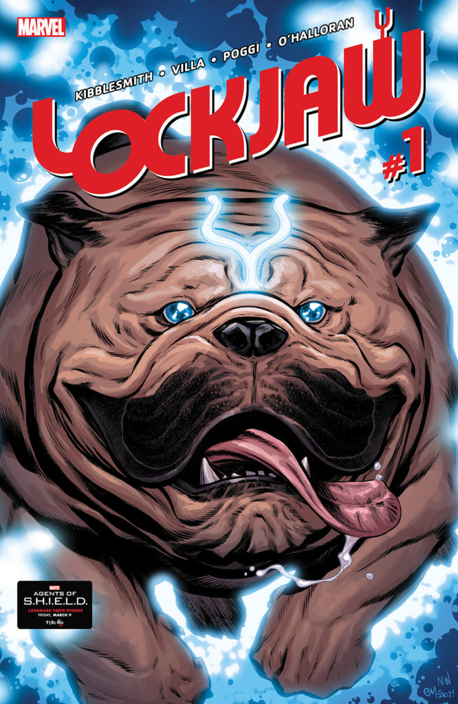A giant dog races toward the reader in Lockjaw #1 (Marvel Comics, 2018)