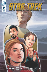 Star Trek: The Q Conflict #2 Cover B by David Messina. Written by Scott and David Tipton, drawn by David Messina and Elisabetta D’Amico. Published by IDW Publishing. 27 February, 2019.