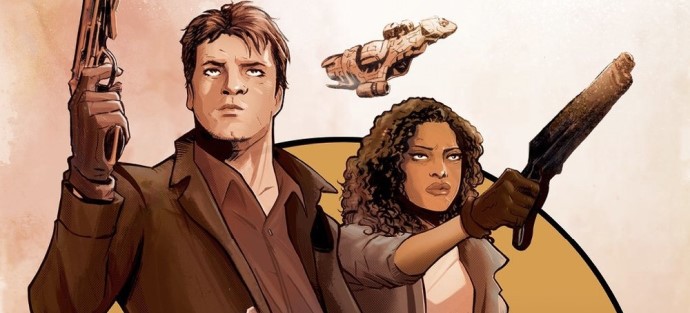 An armed man and woman are ready for a fight on the cover of Firefly: The Unification War Part One