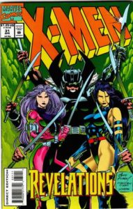 Psylocke and Revanche stand in repose, which six-armed spiral behind them in shadows, a sword in each hand.