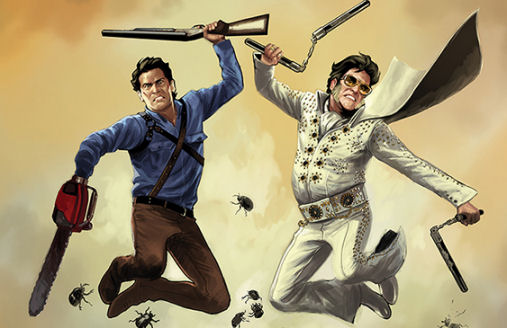 Preview for Army of Darkness/Bubba Ho-Tep #3, Scott Duvall (writer), Scott Duvall, Diego Galindo, Robert Hack, Tom Mandrake  (covers), Taylor Esposito (letters), Vincenzo Frederici (art), Kevin Ketner (Editor), Michele Monte (colors). C Dynamite Comics April 10th, 2019