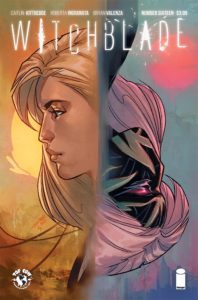 Witchblade #16 (Top Cow Comics, June 2019) - Two faces in profile, one a young blonde woman, the other a masked figure with pink hair