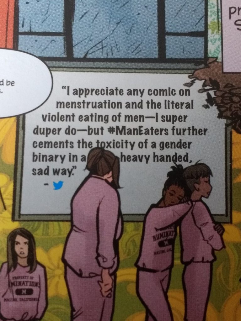 An uncredited tweet used in Man-Eaters #9 (Images Comics, June 5, 2019)