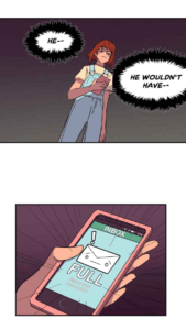 Elle looks at her full inbox, Matchmaker Hero on Webtoon, by Madeline Ince