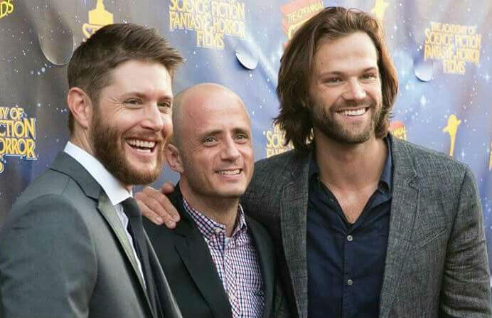 Eric Kripke, Jensen Ackles, and Jared Padalecki at a Supernatural press event, CW.