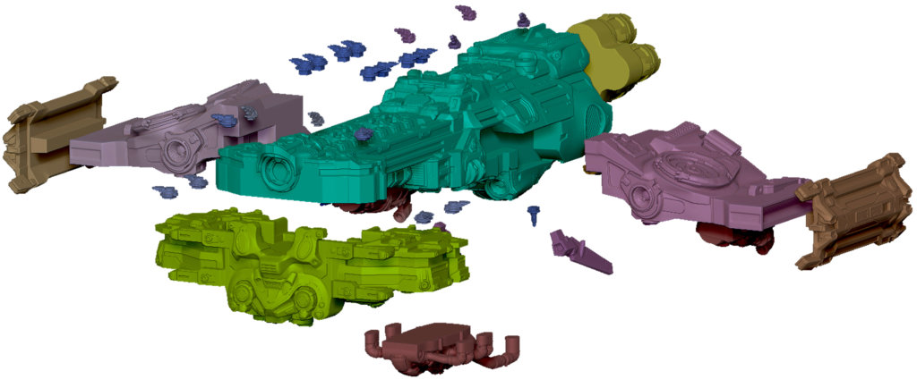 Spaceship from Starcraft, separated into its various pieces