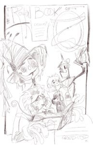 Sketches of the Tin Man, Scarecrow, and Cowardly Lion, and Dorothy