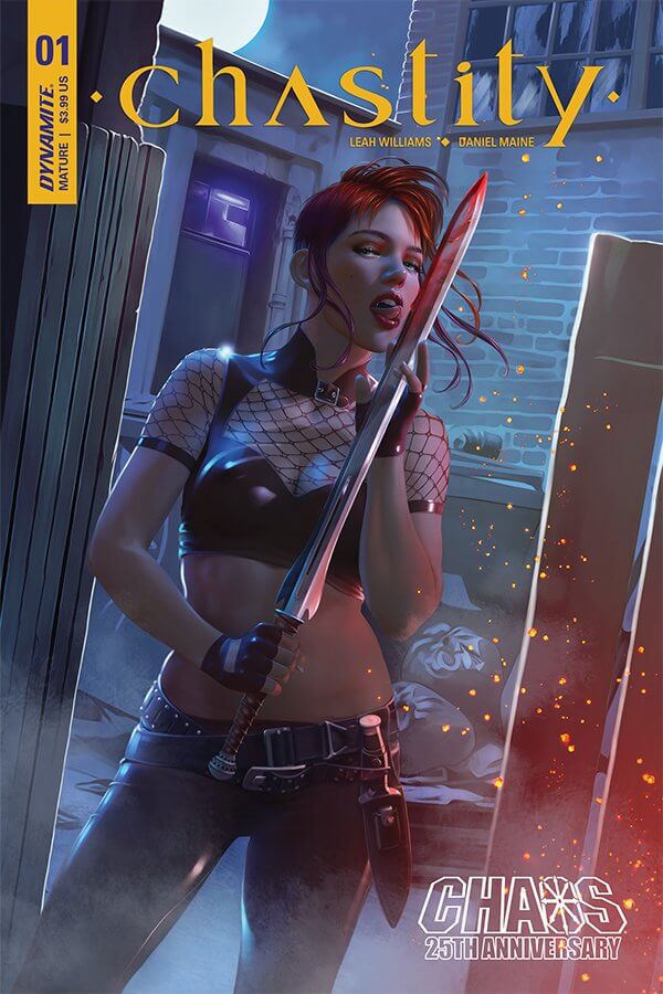 Cover to Chastity #1 featuring Chastity Jack licking her bloodied sword.