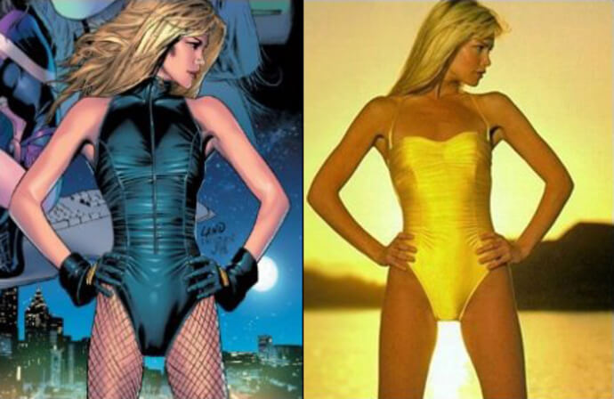 Cover comparison between a model and Greg Land drawn Black Canary