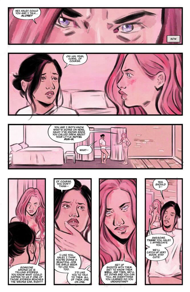 Jim Campbell (letterer), Emily Pearson (artist), Pat Shand (writer) Black Mask November 27, 2019 - Haley engages in a tense conversation with Coral