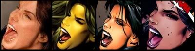 Sandra Bullock drawn as Psylocke in multiple Greg Land art