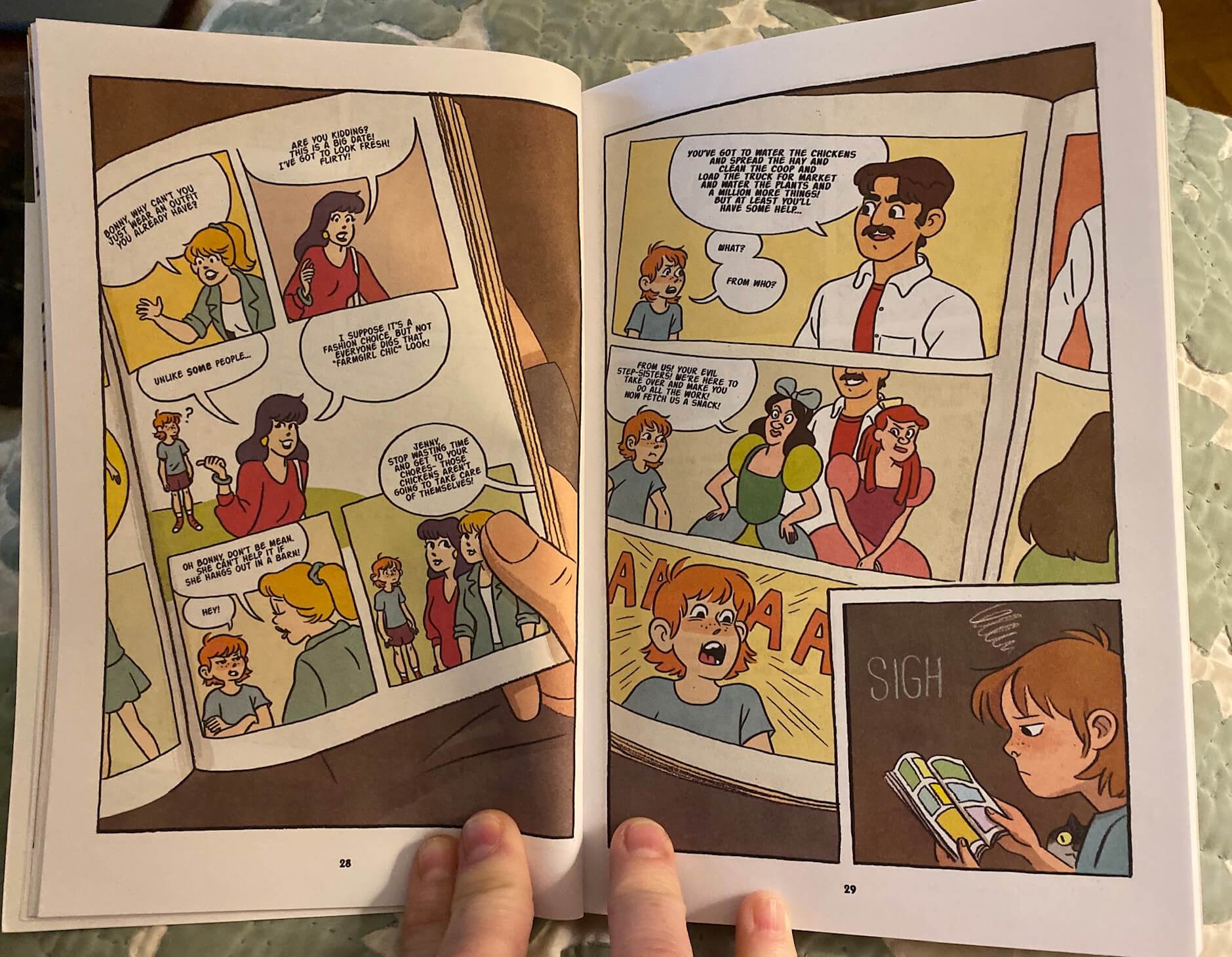 the pages show a comic book merging the reading experience and inner life of the main character