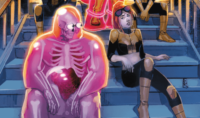 New Mutants members sit on steps looking forlorn