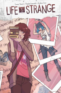 Max is taking a picture with her camera in the foreground, with Polaroids of Chloe in the background as puzzle pieces. 