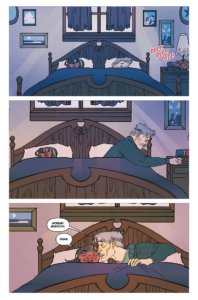 A couple sleeping in bed. The alarm goes off and the man gets up and kisses his partner