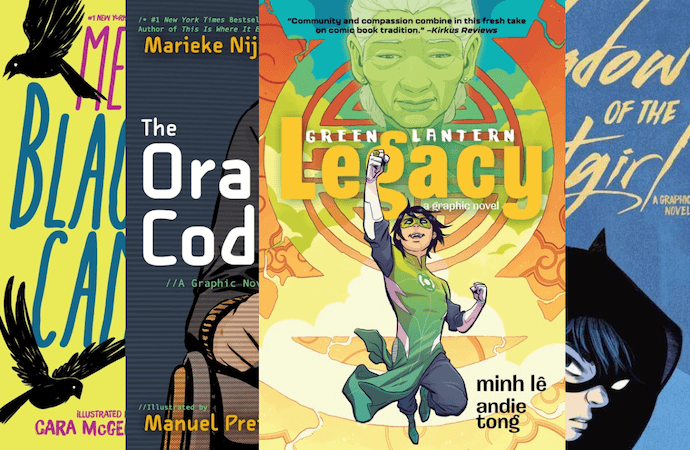 Cropped covers left to right: Cabot and McGee’s Black Canary: Ignite, Nijkamp and Preitano’s The Oracle Code, Lê and Tong’s Green Lantern: Legacy, and Kuhn and Goux’s Shadow of the Batgirl