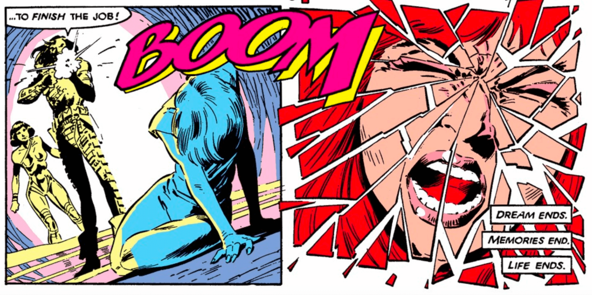 Greycrow shooting Maddie in Uncanny X-Men 215 - March 1987 - Marvel - Art by Alan Davis