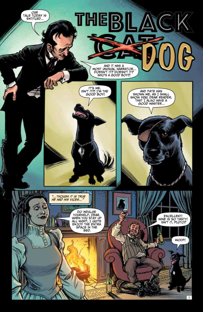 Panels from Edgar Allan Poe's Snifter of Blood #1 (Ahoy Comics, October 2020)