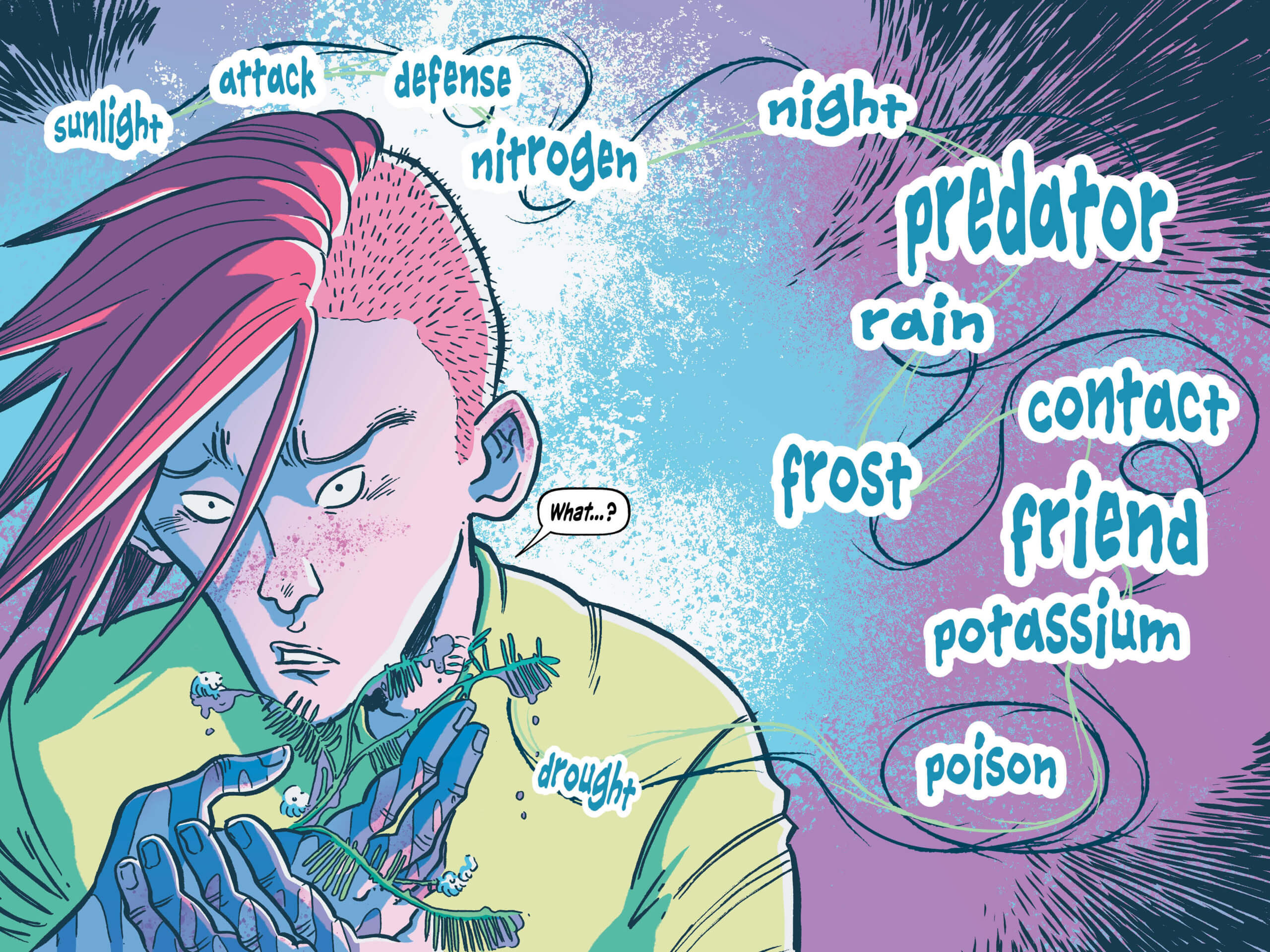 a plant talks to a character in art by Beem and words by Stiefvater in Twin Branches from DC