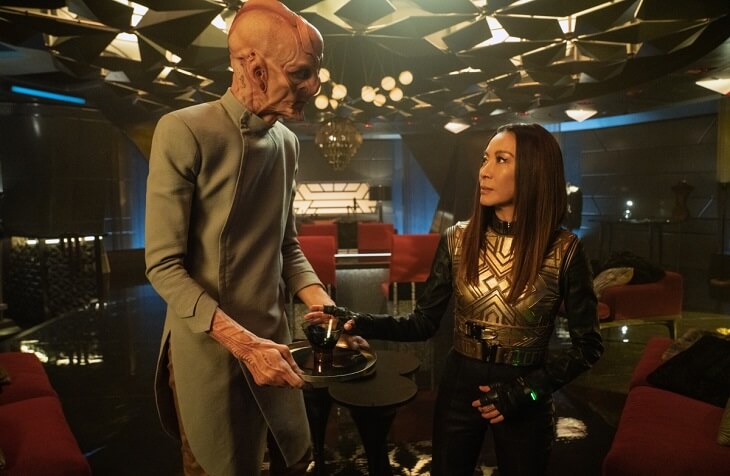 Emperor Georgiou (Michelle Yeoh) and Mirror Saru (Doug Jones) in Star Trek Discovery's "Terra Firma, Part 2" (S3, E10)