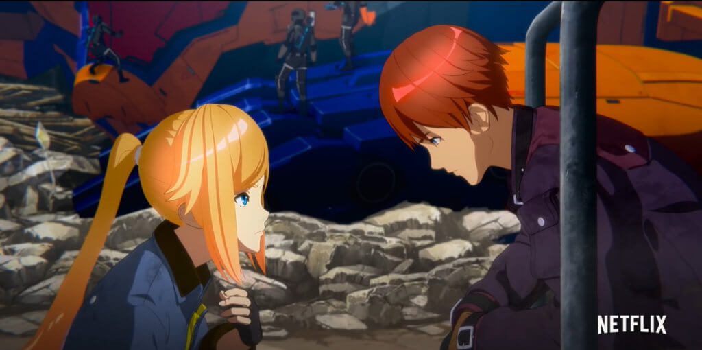 Pacific Rim The Black protagonists Hayley (right, voiced by Gideon Adlon) and Taylor (left, voiced by Callum Worthy).