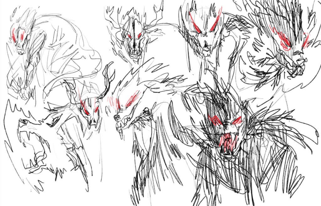 Sketches of wolf-like monsters