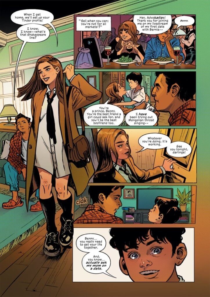 Page from Mother of Madness #1 showing Maya going about her normal day - saying goodbye to her as she heads off to work