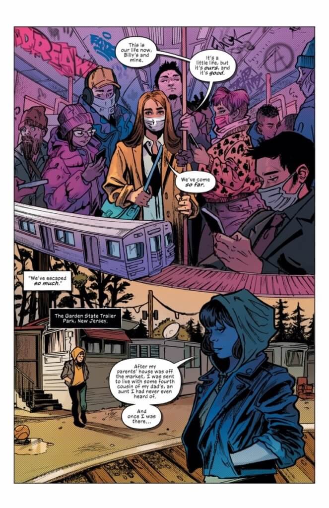 Page from Mother of Madness #1 showing Maya going about her normal day - riding the bus