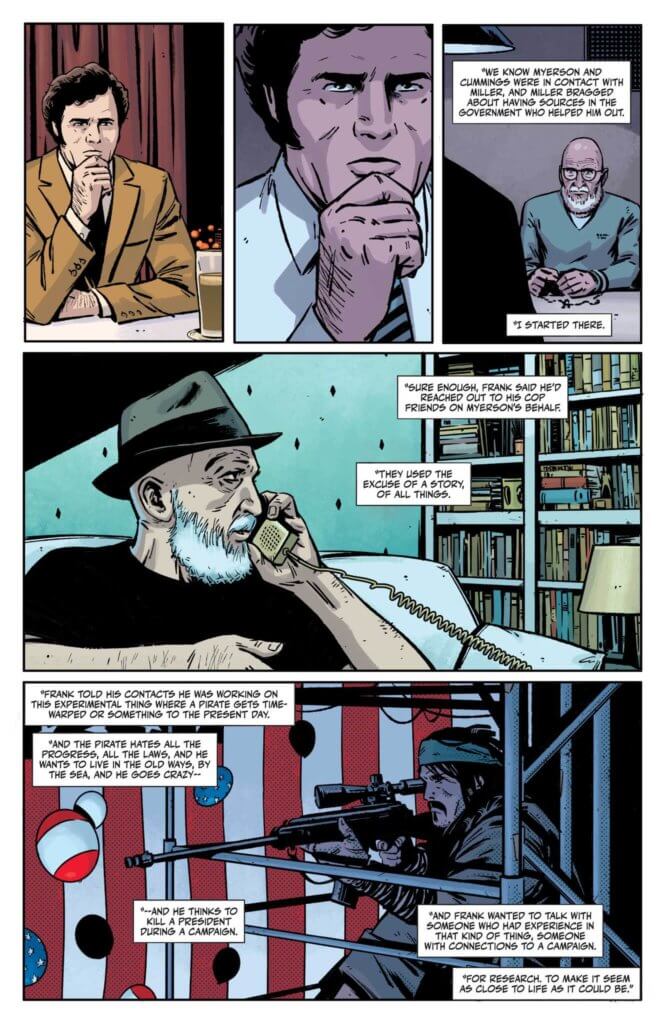 The investigator talking to an arrested Frank Miller to get details on an assassination attempt - Rorschach #10 - Jorge Fornes
