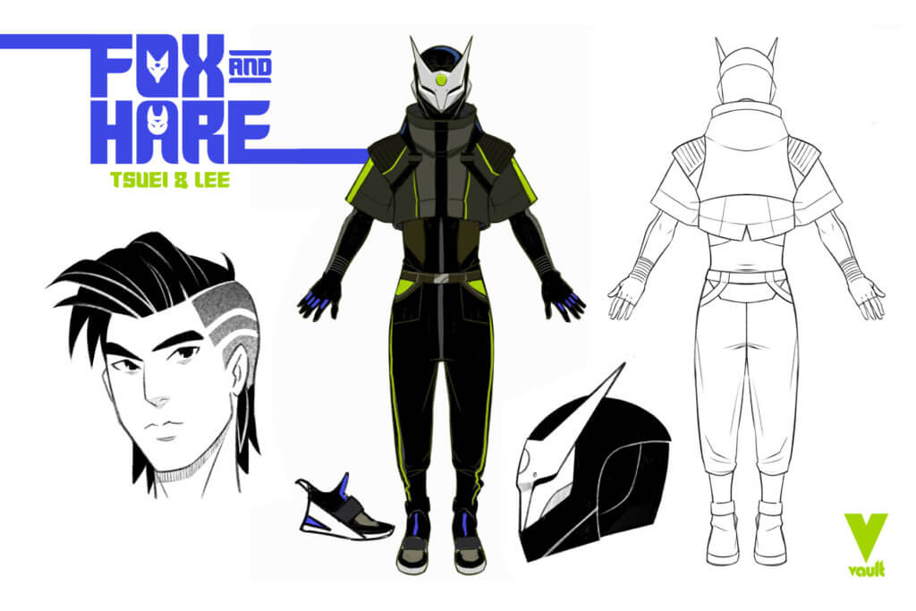 Character design for a cyberpunk "Fox" character
