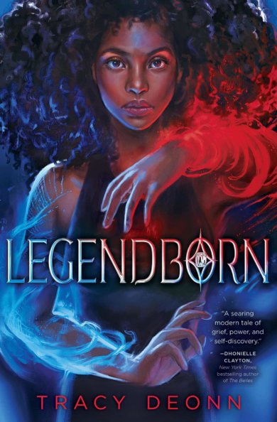 Cover of Legendborn by Tracy Deonn. illustration shows a young woman with her arms swathed in magical coloured mist.