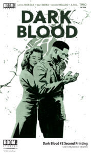 White background with a greenish silhouette of a women hugging a man from behind.