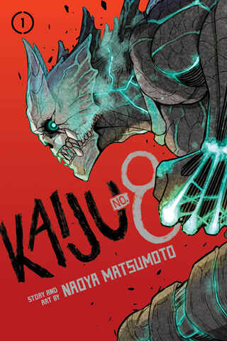 cover of Kaiju no. 8 volume 1 depicting Kafka transformed into his Kaiju form.